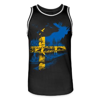 SCHWEDEN ELCH - Männer Basketball-Trikot - Schwarz/Weiß - Vorne - AI Model Male 185 dark (185cm)