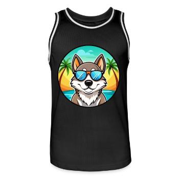 Russo Europäische Laika Hunderasse Cartoon Sonnenbrille - Männer Basketball-Trikot - Schwarz/Weiß - Vorne - AI Model Male 185 dark (185cm)