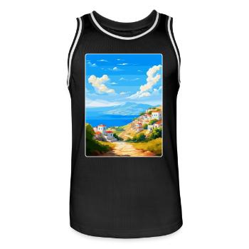 Kea Griechenland Vintage Reiseplakat Souvenir Souvenir - Männer Basketball-Trikot - Schwarz/Weiß - Vorne - AI Model Male 185 dark (185cm)