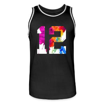 NUMMER 12 JAHRE ALT 12. GEBURTSTAG - Männer Basketball-Trikot - Schwarz/Weiß - Vorne - AI Model Male 185 dark (185cm)