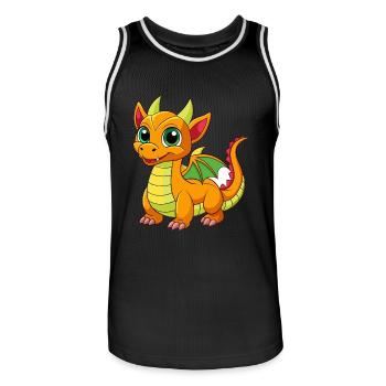 Dragon Cute Mascot Cartoon Character Kawaii - Men's Basketball Jersey - black/white - Front - AI Model Male 185 dark (185cm)