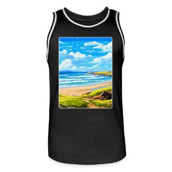 Constantine Bay Cornwall England Vereinigtes Königreich Reiseposter - Männer Basketball-Trikot - Schwarz/Weiß - Vorne - AI Model Male 185 dark (185cm)