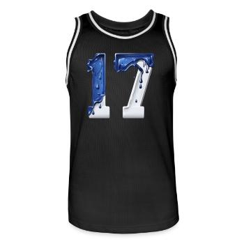 NO. 17 NUMBER 17 BLUE WHITE 17TH BIRTHDAY - Men's Basketball Jersey - black/white - Front - AI Model Male 185 dark (185cm)