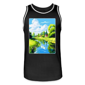 Spreewald Deutschland Vintage Reiseplakat Souvenir - Männer Basketball-Trikot - Schwarz/Weiß - Vorne - AI Model Male 185 dark (185cm)