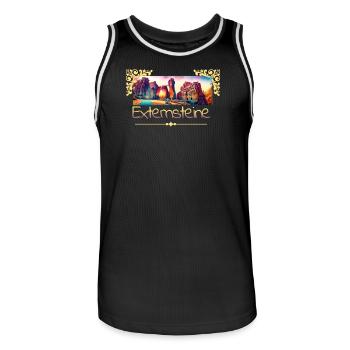Externsteine – Magie in Stein und Zeit - Männer Basketball-Trikot - Schwarz/Weiß - Vorne - AI Model Male 185 dark (185cm)