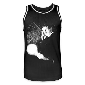 Nikola Tesla avec ampoule et bobine Tesla - Maillot de basket Homme - noir/blanc - Devant - AI Model Male 185 dark (185cm)