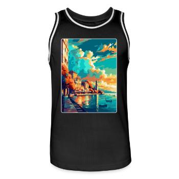 Thessalonique Grèce Affiche de voyage vintage souvenir - Maillot de basket Homme - noir/blanc - Devant - AI Model Male 185 dark (185cm)