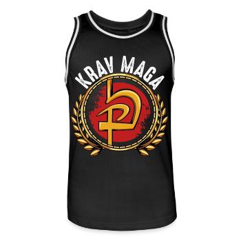 Krav Maga - Men's Basketball Jersey - black/white - Front - AI Model Male 185 dark (185cm)