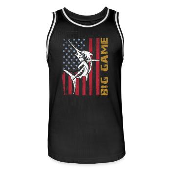Springender Marlin mit US Flagge Hochseefischen - Männer Basketball-Trikot - Schwarz/Weiß - Vorne - AI Model Male 185 dark (185cm)