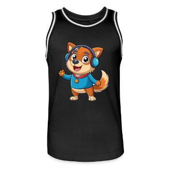 Hund Lustige Zeichentrickfigur Kopfhörer Musik - Männer Basketball-Trikot - Schwarz/Weiß - Vorne - AI Model Male 185 dark (185cm)