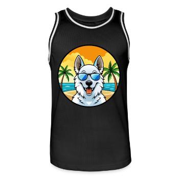 Berger Blanc Suisse Dog Breed Cartoon Sunglasses - Men's Basketball Jersey - black/white - Front - AI Model Male 185 dark (185cm)