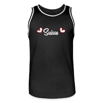 SUISSE. HUMOUR. PAYS. DRAPEAU. GENEVE. LAUSANNE - Maillot de basket Homme - noir/blanc - Devant - AI Model Male 185 dark (185cm)