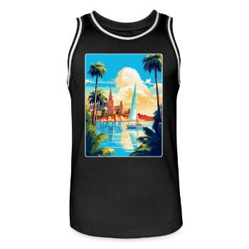 Palma De Majorque Espagne Affiche De Voyage Vintage WPA - Maillot de basket Homme - noir/blanc - Devant - AI Model Male 185 dark (185cm)
