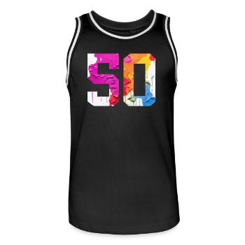 FARBIG NUMMER 50 BUNT 50. GEBURTSTAG - Männer Basketball-Trikot - Schwarz/Weiß - Vorne - AI Model Male 185 dark (185cm)