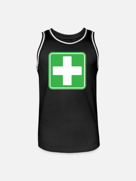 First Aid Medical Cross Safety Sign Vector Icon - Men's Basketball Jersey - black/white