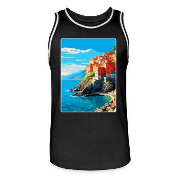 Cinque Terre Italien Vintage Reiseplakat Souvenir - Männer Basketball-Trikot - Schwarz/Weiß - Vorne - AI Model Male 185 dark (185cm)