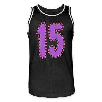 15. 15 YEARS. 15th ANNIVERSARY. 15 YEAR ANNIVERSARY. - Men's Basketball Jersey - black/white - Front - AI Model Male 185 dark (185cm)