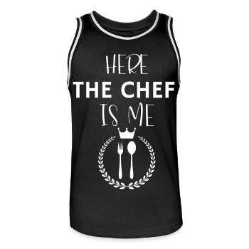 Kitchen apron here the chef us me - Men's Basketball Jersey - black/white - Front - AI Model Male 185 dark (185cm)