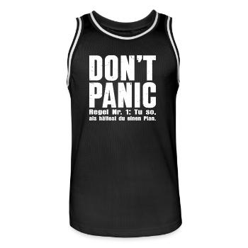 DON'T PANIC – The First Rule - Men's Basketball Jersey - black/white - Front - AI Model Male 185 dark (185cm)