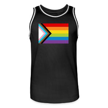 LGBT Pride Flag / Neue Regenbogen Progress Flagge - Männer Basketball-Trikot - Schwarz/Weiß - Vorne - AI Model Male 185 dark (185cm)