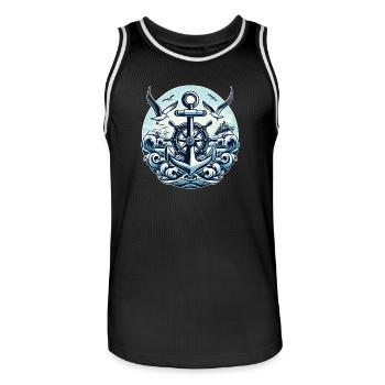 Logo du volant d’ancrage - Maillot de basket Homme - noir/blanc - Devant - AI Model Male 185 dark (185cm)
