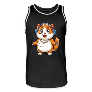 Guinea Pig Funny Cartoon Character Headphone Music - Men's Basketball Jersey - black/white - Front - AI Model Male 185 dark (185cm)