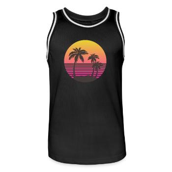 Synthwave Sun and Palms - Men's Basketball Jersey - black/white - Front - AI Model Male 185 dark (185cm)