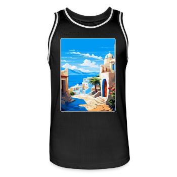 Kos Griechenland Vintage Reise Poster Souvenir Souvenir - Männer Basketball-Trikot - Schwarz/Weiß - Vorne - AI Model Male 185 dark (185cm)