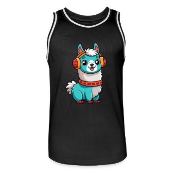Lama Funny Cartoon Character Casquephone Musique - Maillot de basket Homme - noir/blanc - Devant - AI Model Male 185 dark (185cm)