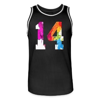 NUMÉRO COLORÉ 14 COLORÉ 14E ANNIVERSAIRE - Maillot de basket Homme - noir/blanc - Devant - AI Model Male 185 dark (185cm)