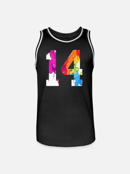 FARBIG NUMMER 14 BUNT 14. GEBURTSTAG - Männer Basketball-Trikot - Schwarz/Weiß