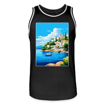 Porto Heli Griechenland Vintage Reiseplakat Souvenir - Männer Basketball-Trikot - Schwarz/Weiß - Vorne - AI Model Male 185 dark (185cm)