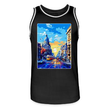 Bukarest Rumänien Vintage Reiseplakat Souvenir - Männer Basketball-Trikot - Schwarz/Weiß - Vorne - AI Model Male 185 dark (185cm)