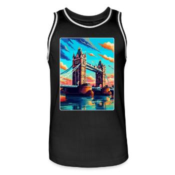 Tower Bridge England Uk Vintage Reiseposter WPA - Männer Basketball-Trikot - Schwarz/Weiß - Vorne - AI Model Male 185 dark (185cm)