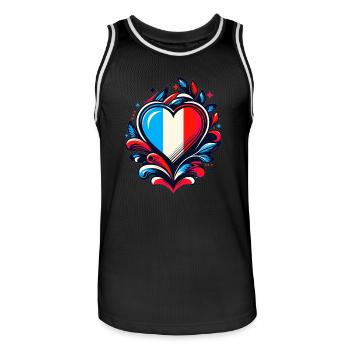 Coeur drapeau Français - Maillot de basket Homme - noir/blanc - Devant - AI Model Male 185 dark (185cm)