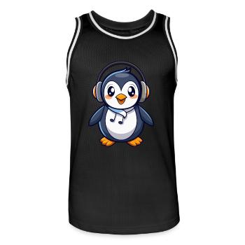Pinguin Lustige Zeichentrickfigur Kopfhörermusik - Männer Basketball-Trikot - Schwarz/Weiß - Vorne - AI Model Male 185 dark (185cm)