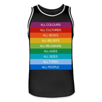 Tolérance Égalité Inclusion Tolérance Fierté Queer - Maillot de basket Homme - noir/blanc - Devant - AI Model Male 185 dark (185cm)