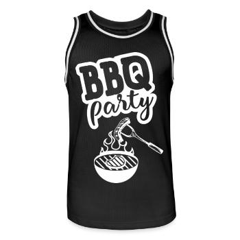 BBQ PARTY Kitchen Apron - Men's Basketball Jersey - black/white - Front - AI Model Male 185 dark (185cm)