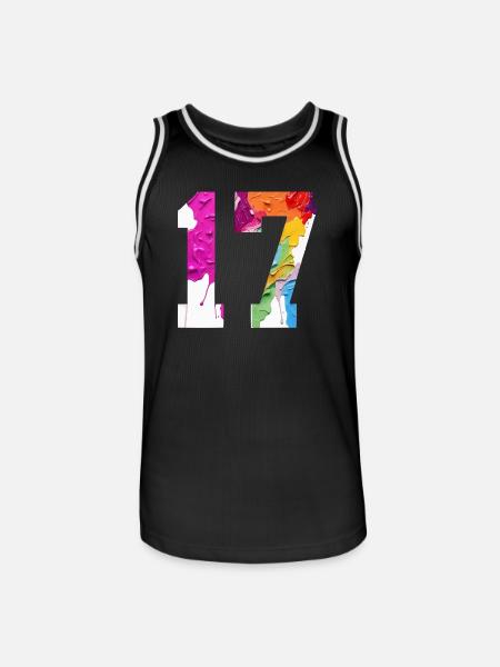 FARBIG NUMMER 17 BUNT 17. GEBURTSTAG - Männer Basketball-Trikot - Schwarz/Weiß