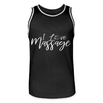 massage - Men's Basketball Jersey - black/white - Front - AI Model Male 185 dark (185cm)