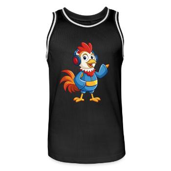 Rooster Funny Cartoon Character Headphone Music - Men's Basketball Jersey - black/white - Front - AI Model Male 185 dark (185cm)