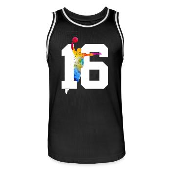 NUMÉRO 16 : 16E ANNIVERSAIRE DE BASKET-BALL - Maillot de basket Homme - noir/blanc - Devant - AI Model Male 185 dark (185cm)