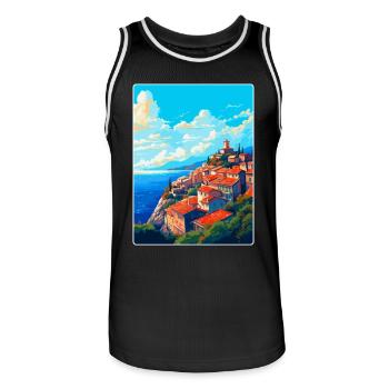 Eze Frankreich Vintage Reiseplakat Souvenir Souvenir - Männer Basketball-Trikot - Schwarz/Weiß - Vorne - AI Model Male 185 dark (185cm)