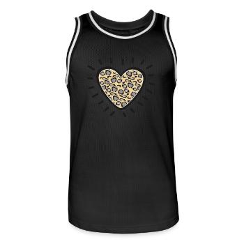 Leopard Heart Burst - Men's Basketball Jersey - black/white - Front - AI Model Male 185 dark (185cm)