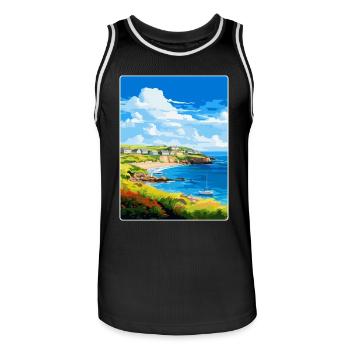 Coverack Cornwall England Uk Reiseposter WPA - Männer Basketball-Trikot - Schwarz/Weiß - Vorne - AI Model Male 185 dark (185cm)