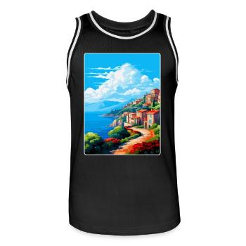 Elba Italien Vintage Reiseplakat Souvenir Souvenir - Männer Basketball-Trikot - Schwarz/Weiß - Vorne - AI Model Male 185 dark (185cm)