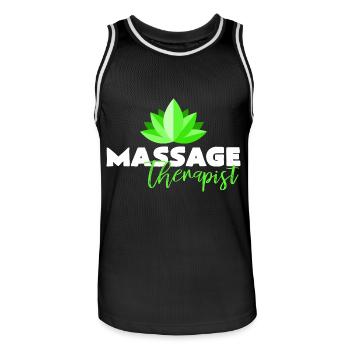 massage - Men's Basketball Jersey - black/white - Front - AI Model Male 185 dark (185cm)