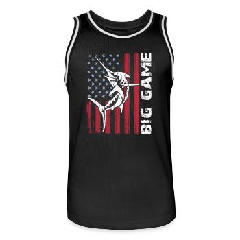 Springender Marlin mit US Flagge Hochseefischen - Männer Basketball-Trikot - Schwarz/Weiß - Vorne - AI Model Male 185 dark (185cm)