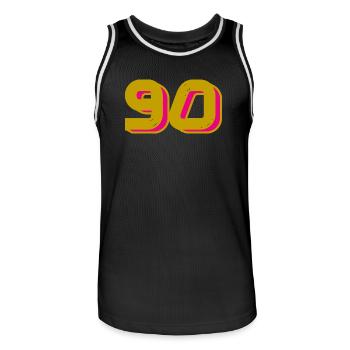90. 90 JAHRE. 90-JÄHRIGES JUBILÄUM. 90-JÄHRIGES JUBILÄUM. - Männer Basketball-Trikot - Schwarz/Weiß - Vorne - AI Model Male 185 dark (185cm)