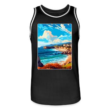 Cantabrie Espagne Affiche de voyage vintage Souvenir WPA - Maillot de basket Homme - noir/blanc - Devant - AI Model Male 185 dark (185cm)